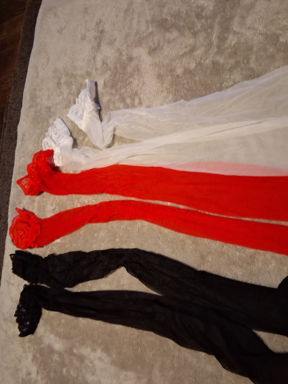 New Sheer Floral Lace-Top Stockings - White, Red, Black Plus Size Thigh High